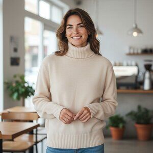 A New Day Women’s White Ribbed Turtleneck Sweater – Size Medium (NWOT)